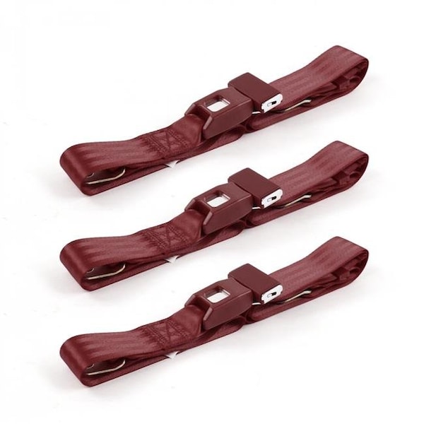 Geared2Golf Standard 2 Point Burgundy Lap Bench Seat Belt Kit for 1964-1967 Chevy Chevelle - 3 Belts GE1345597 - main